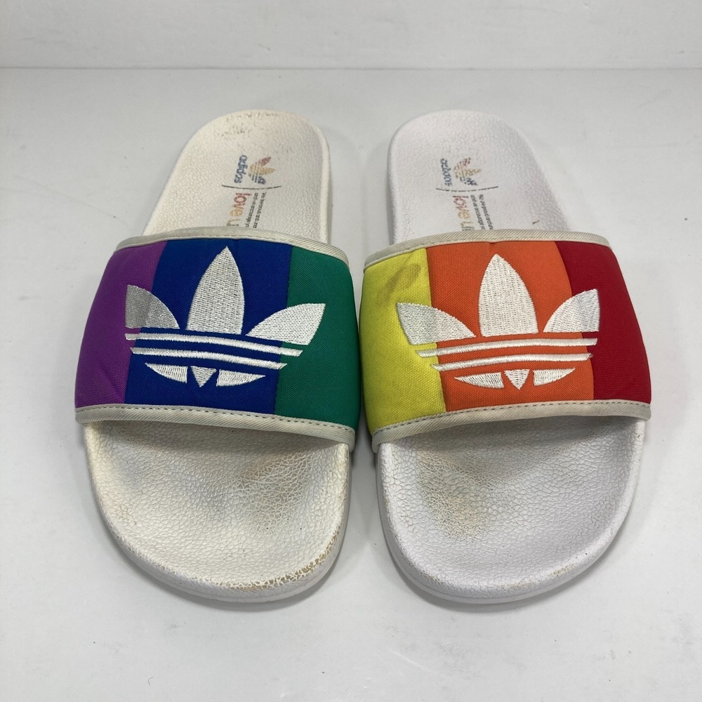 Adidas Originals Adilette Mens 6 Womens 8 Rainbow Pride Slides Love Unites